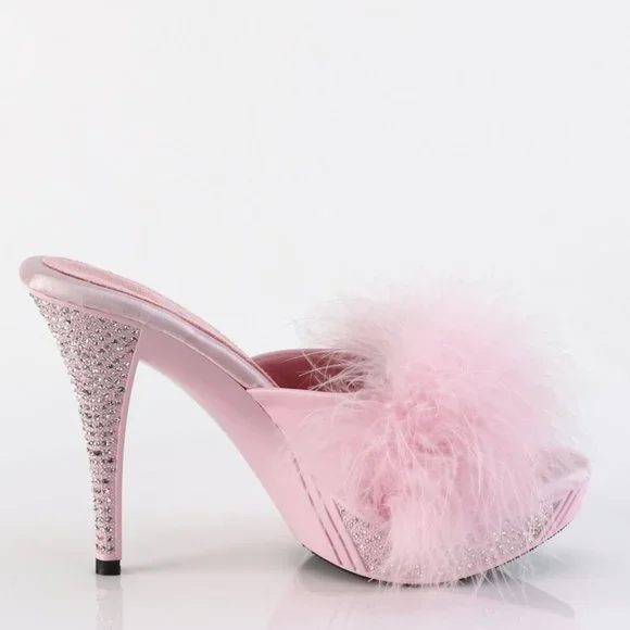 Barbiecore Barbie Rhinestone Marabou Mules High Heel Shoes - Picture 5 of 5